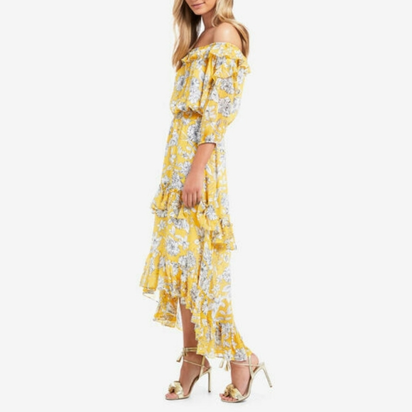 SEED HERITAGE Tiered Frill Yellow Floral Off The Shoulder Maxi Dress - Picture 2 of 9